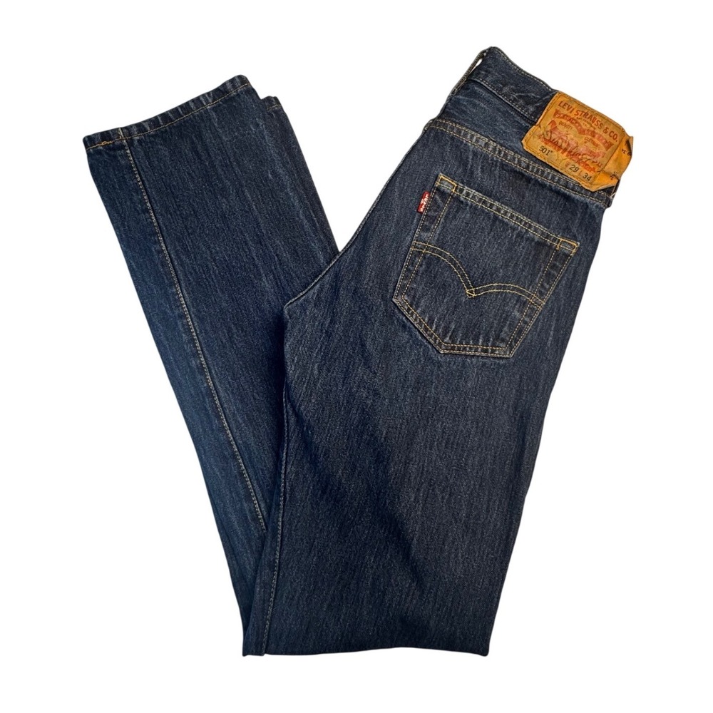 Levis 501 Original Fit Jeans Mens 29x34 Dark Wash Indigo Straight Leg Button Fly